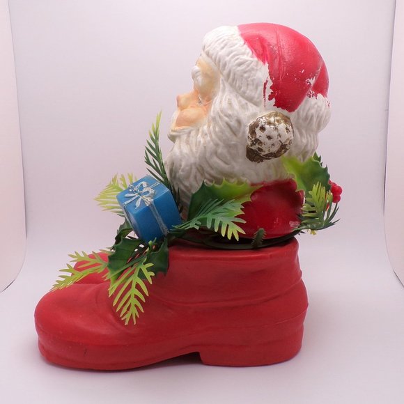 VTG 1960s Christmas Santa Claus in Boots Plastic Greenery Planter Decor FLAWS - Picture 7 of 11